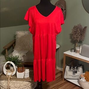 Elegant Red V-Neck Dress